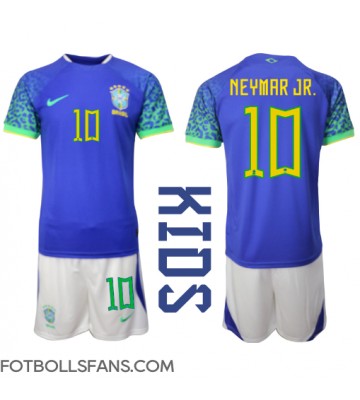 Brasilien Neymar Jr #10 Replika Bortatröja Barn VM 2022 Kortärmad (+ Korta byxor)